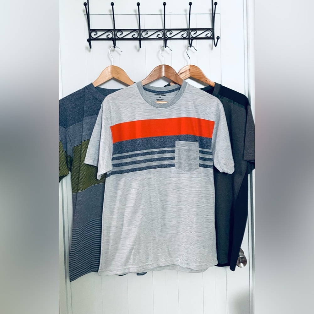 3 Men's Gray and Red Striped T-Shirt bundle